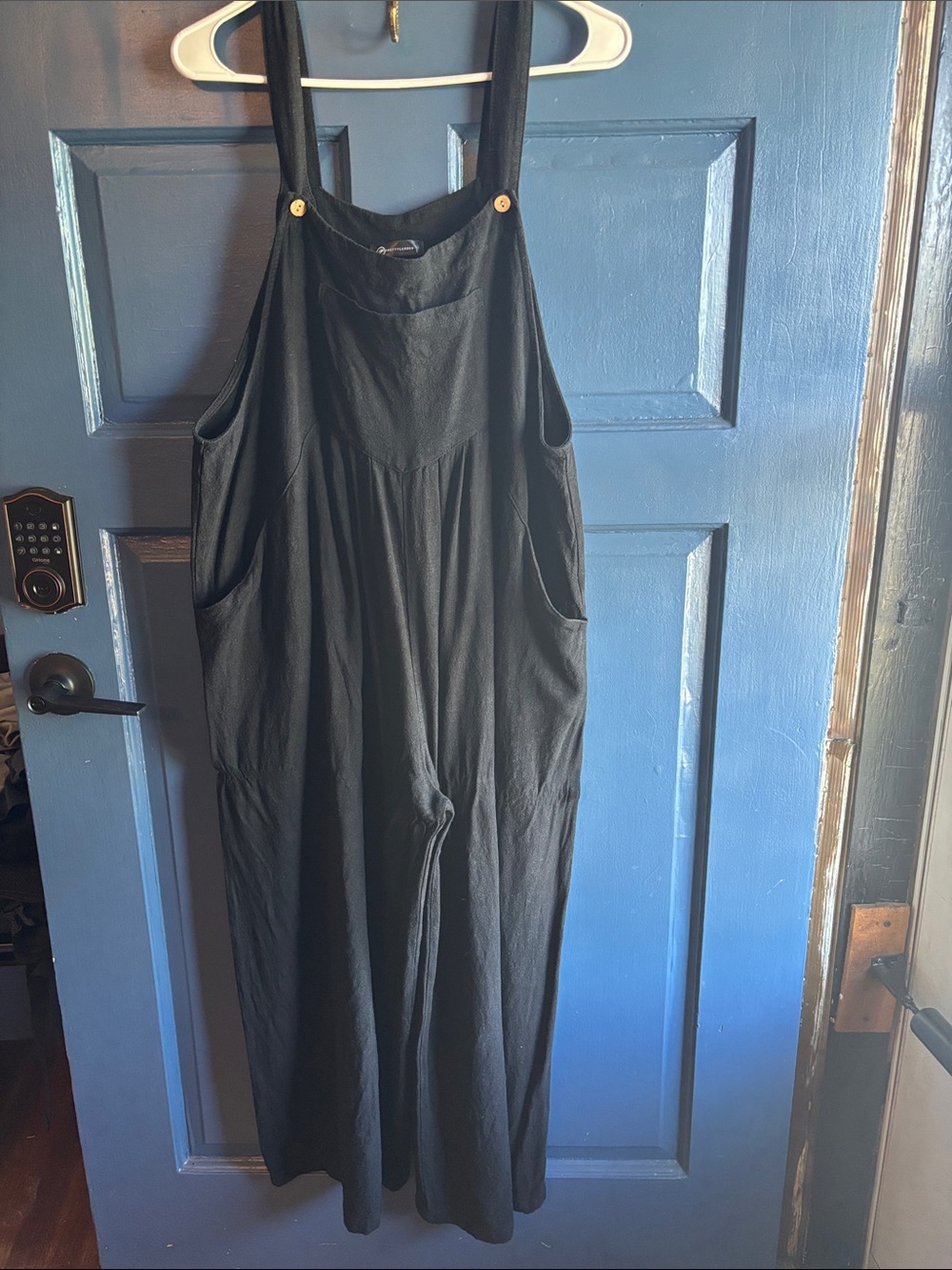 Pretty Garden Black Maxi Wide-Leg Overalls with Adjustable Straps